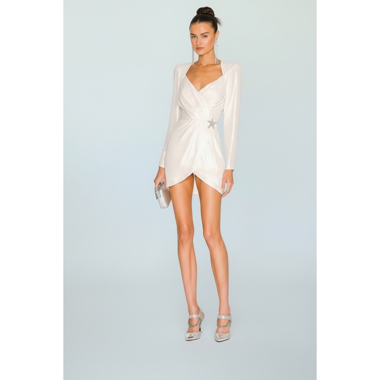 Dundas X Revolve Harlow Mini Dress In Metallic Ivory Women's Size L Nwt